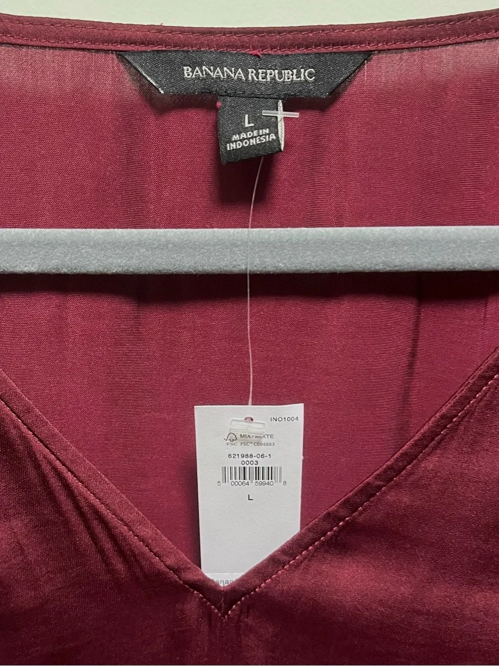 NWT Banana Republic Soft Satin Puff Long Sleeve Blouse Washable Chic Red Brick L